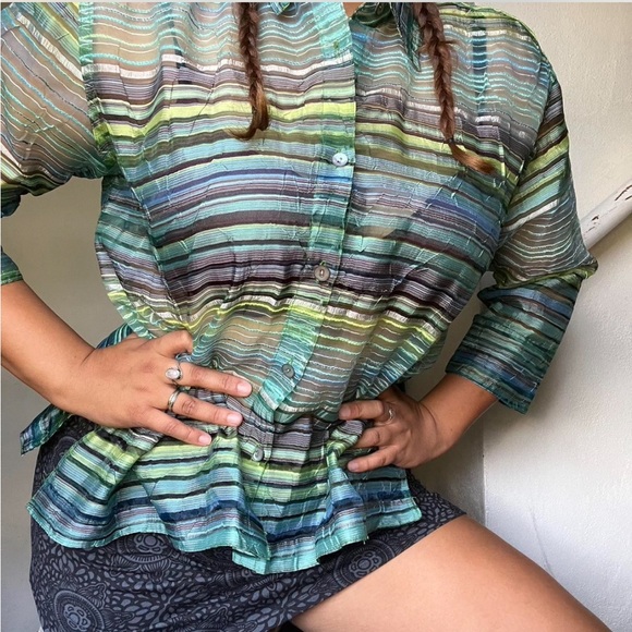 Funky Hippie Mesh Button Up Blouse 🩵 - Picture 2 of 8